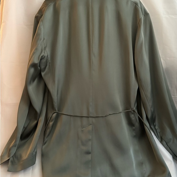 VINCE Women Olive Viscose Lined Cardigan Collar Belted Blazer size 16 - Picture 2 of 7